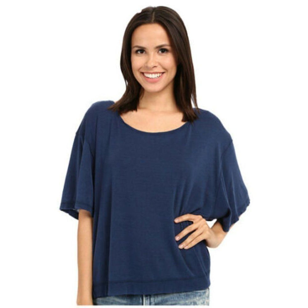 Free People 'Penny' Oversize Raw Edge Tee in Blue
